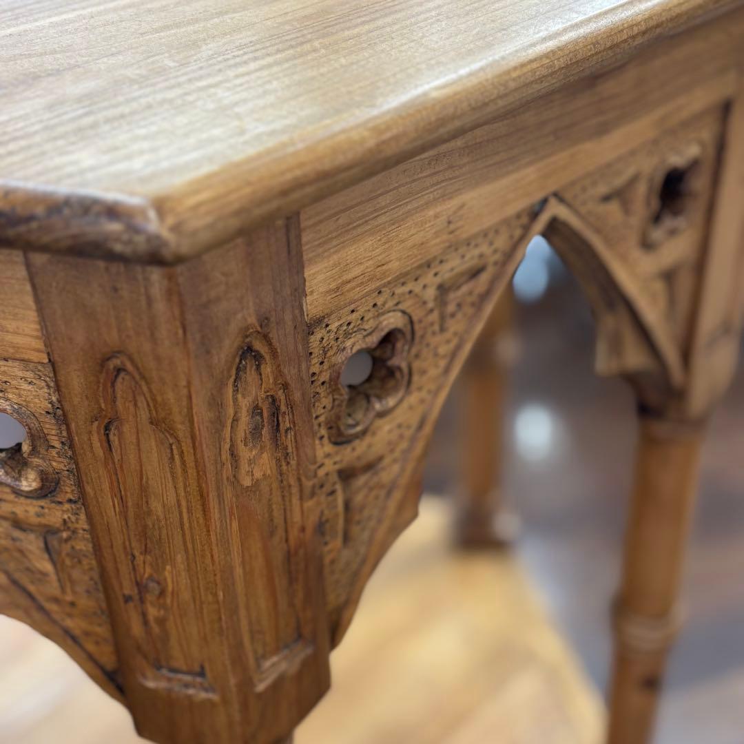 フランス田舎風家具 ゴシック風木製六角形テーブル サイドテーブル コンソール花台