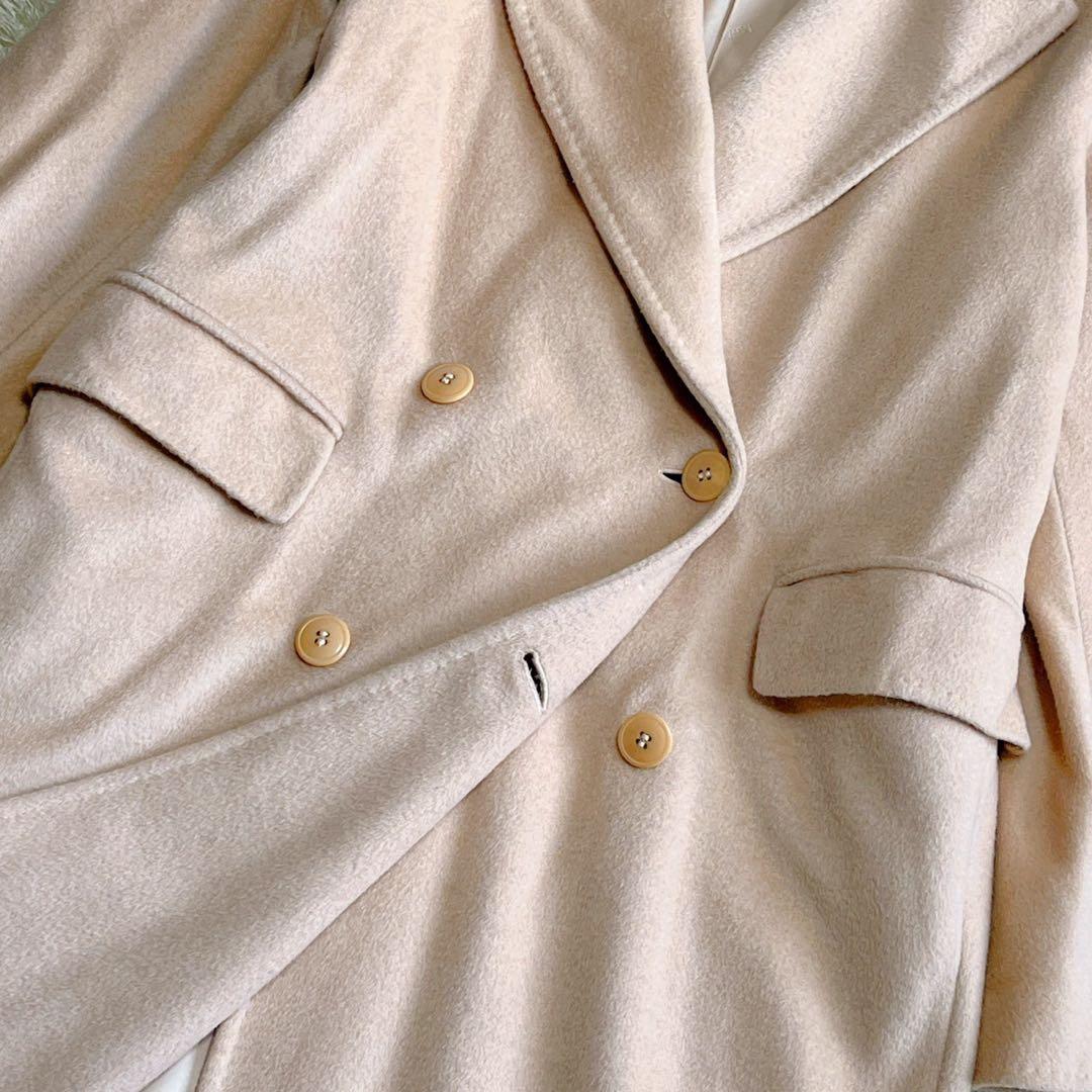 マックスマーラ 白タグ ダブルチェスターコート 女優襟 キャメル100% 42