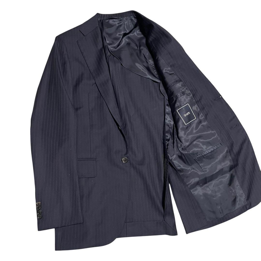 【SHIPS×Loro Piana】ビジネススーツセットアップストライプ 濃紺S