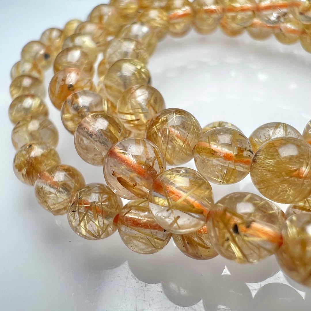 【81222】ハイグレード ゴールドルチルクォーツ5mm54cm 3連巻きブレス