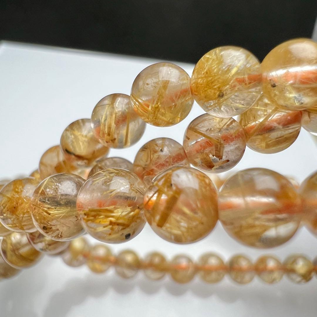 【81222】ハイグレード ゴールドルチルクォーツ5mm54cm 3連巻きブレス