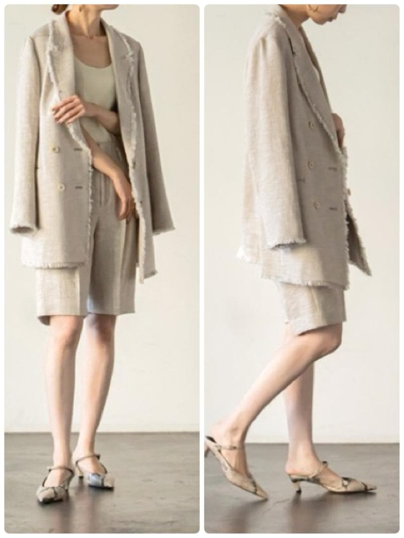 新品 ノーブル Noble スラブツイードダブルテーラードジャケット ３８