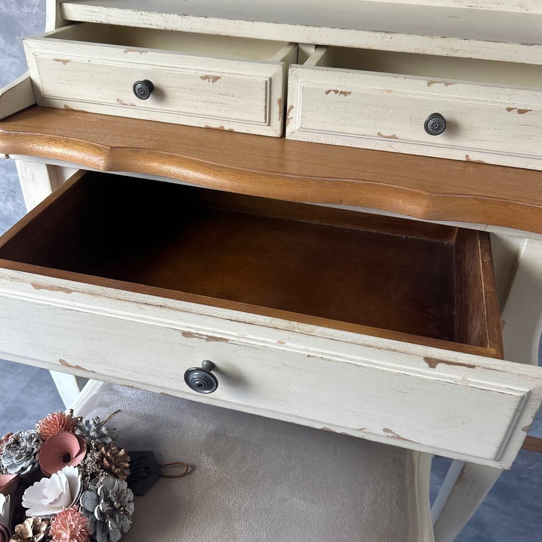 アンティーク加工 シャビーシック 猫脚コンソールデスク　椅子付