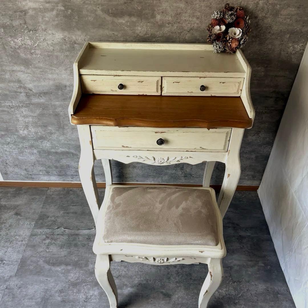 アンティーク加工 シャビーシック 猫脚コンソールデスク　椅子付