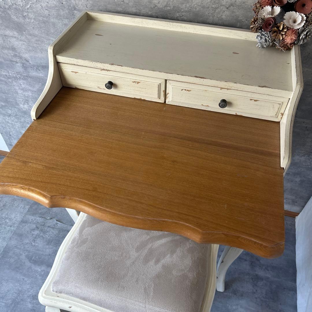 アンティーク加工 シャビーシック 猫脚コンソールデスク　椅子付