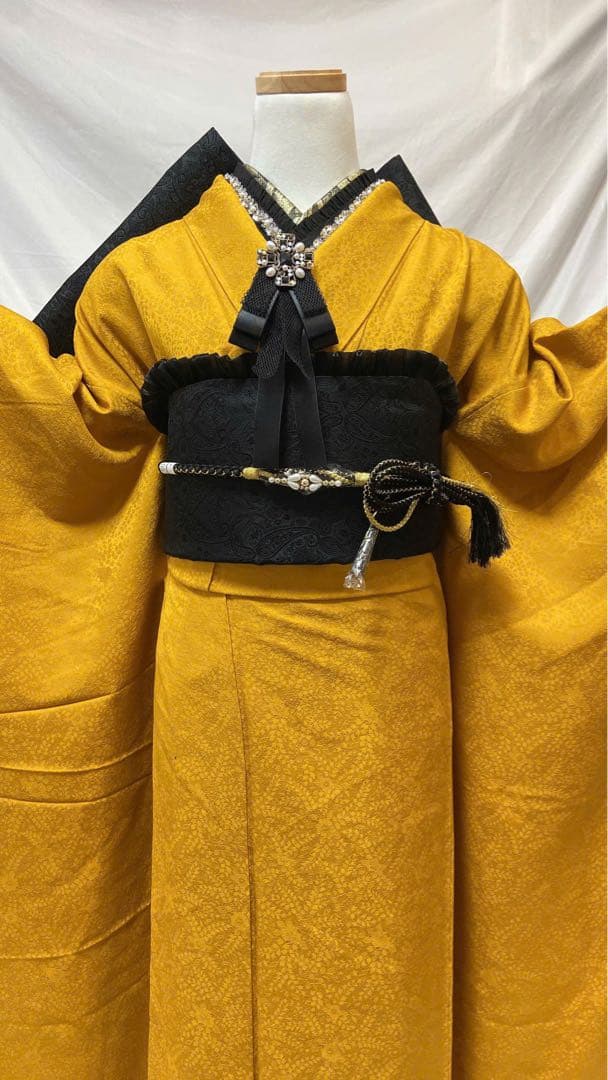 人気黄色無地振袖　成人式　フルセット　正絹　振袖フルセット