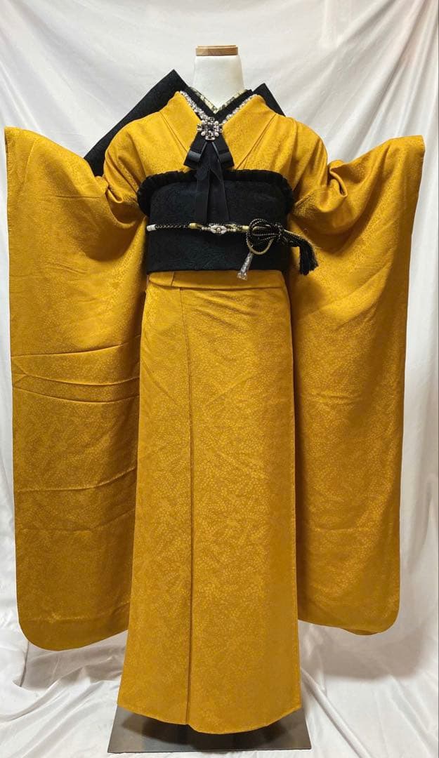 人気黄色無地振袖　成人式　フルセット　正絹　振袖フルセット