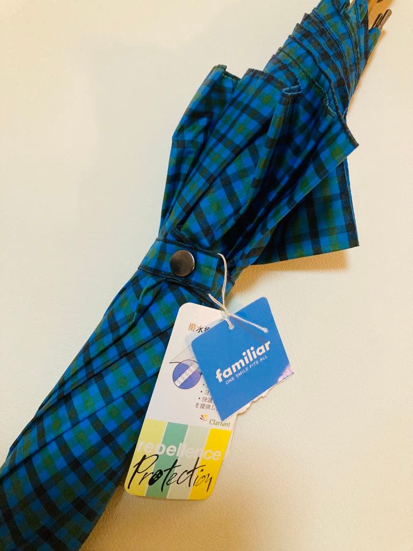 新品 55㎝ ファミリア 傘 青チェック 大人用