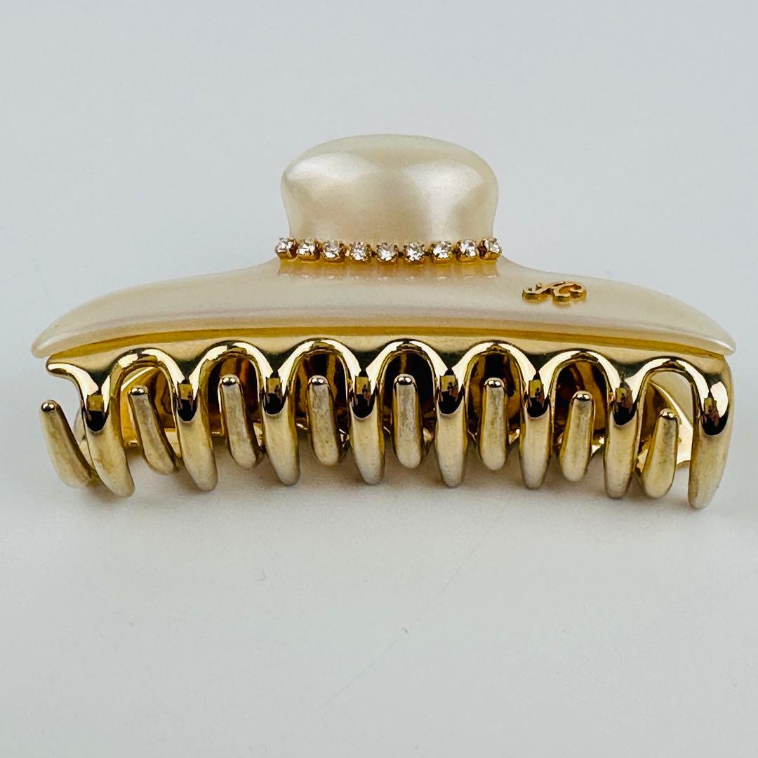 美品　アッカ　バレッタ　ヘアクリップ ゴールド アイボリー 約10cm ロゴ