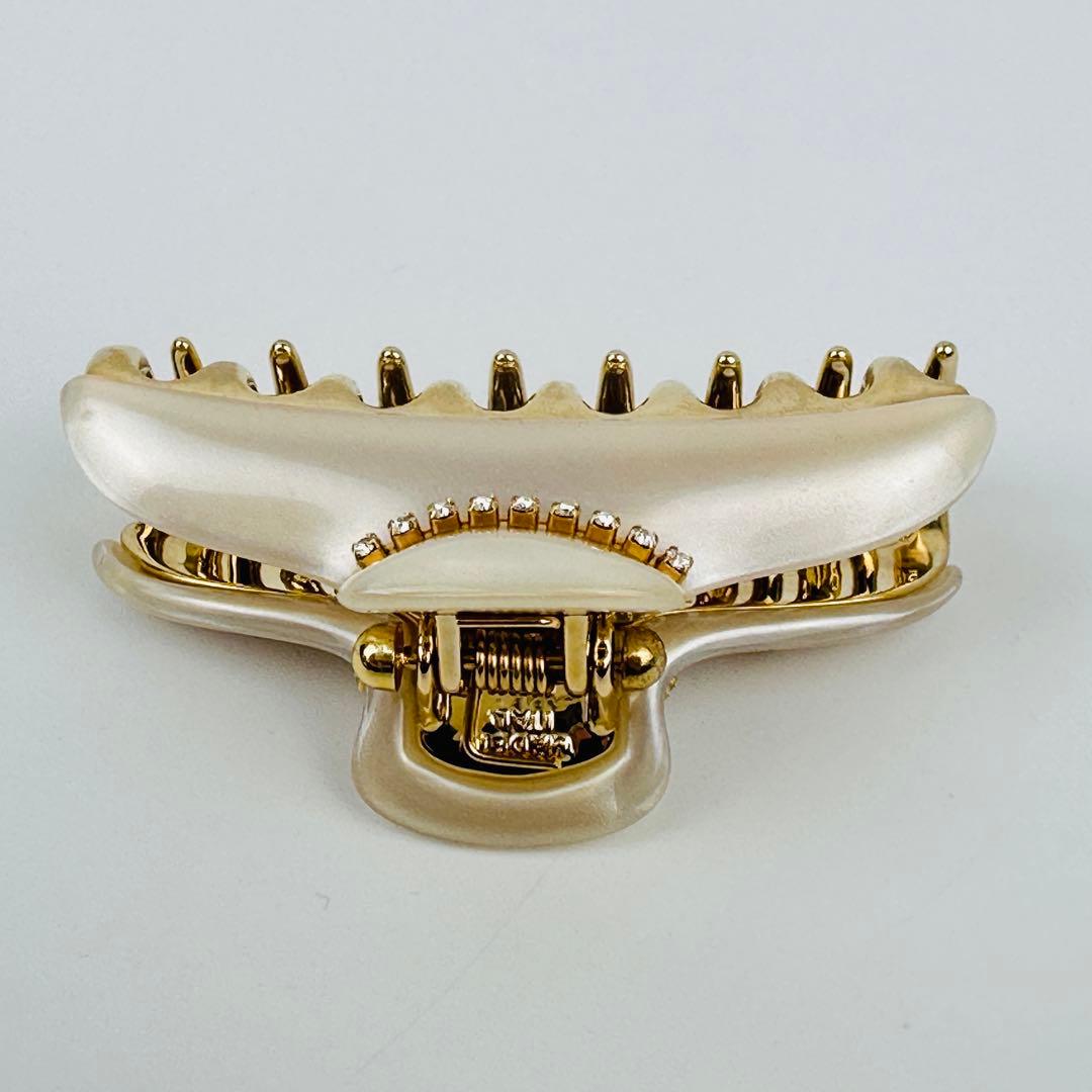 美品　アッカ　バレッタ　ヘアクリップ ゴールド アイボリー 約10cm ロゴ