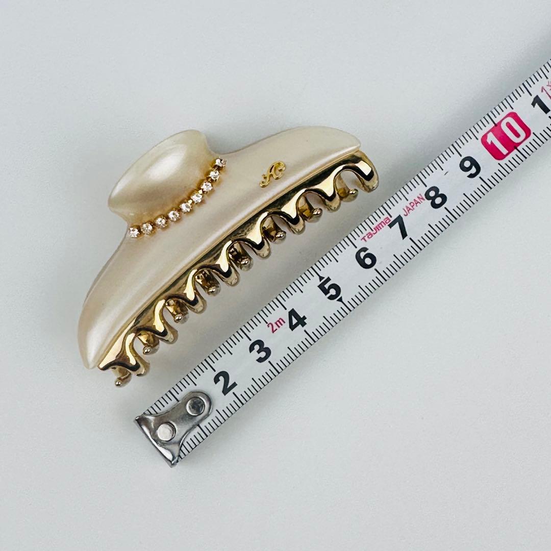美品　アッカ　バレッタ　ヘアクリップ ゴールド アイボリー 約10cm ロゴ