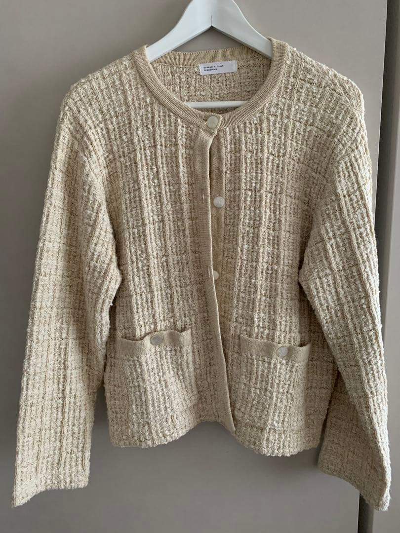 北欧暮らしの道具店　ツイード柄のニットジャケット　アイボリー