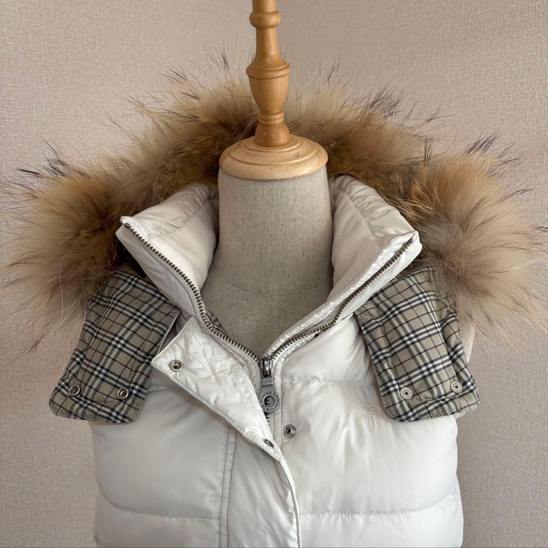 バーバリーロンドン ブルーレーベル　ファー付き　ホワイトベージュ　ノバチェックM