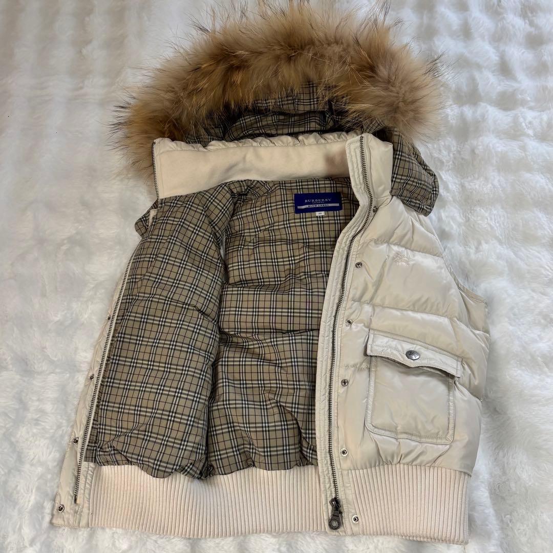 バーバリーロンドン ブルーレーベル　ファー付き　ホワイトベージュ　ノバチェックM