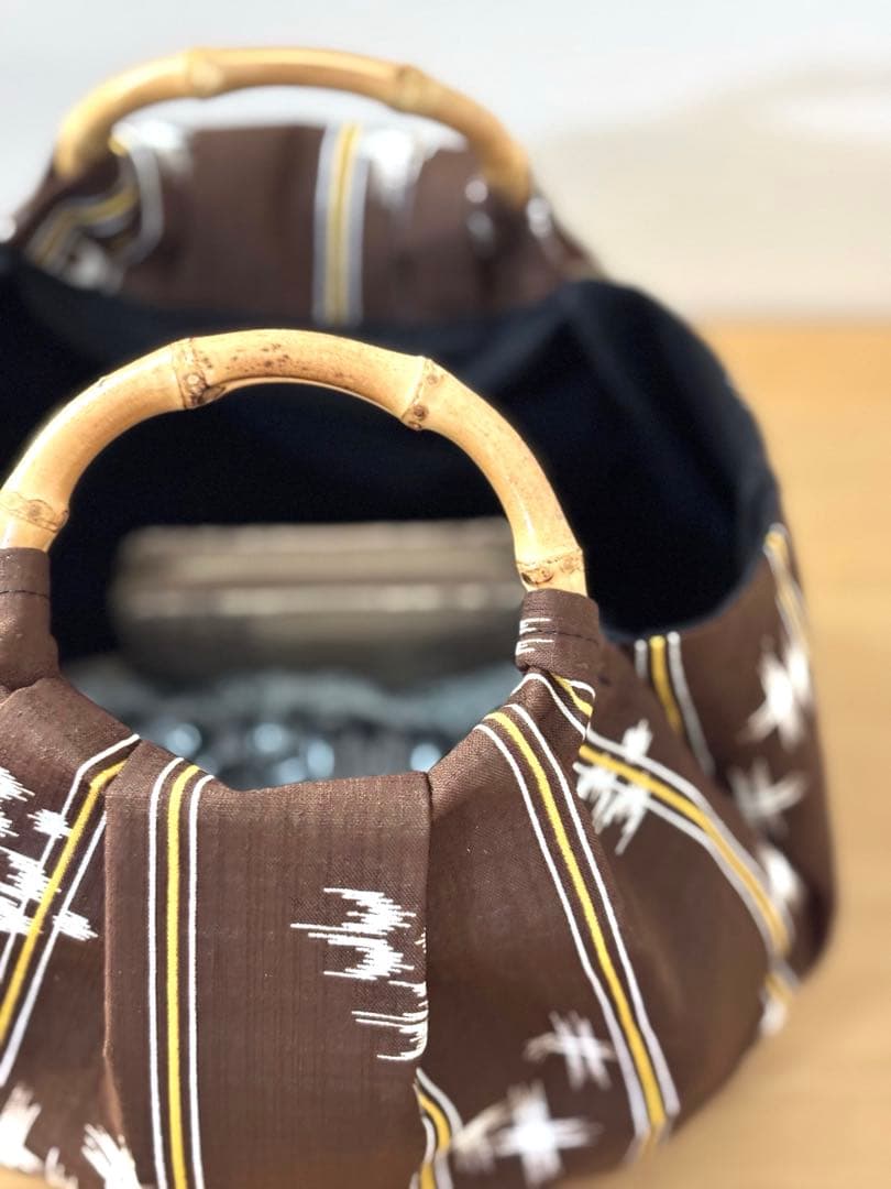 琉球柄　沖縄絣柄　琉球絣茶色和装バック・着物バック　入学卒業結婚式七五三振袖