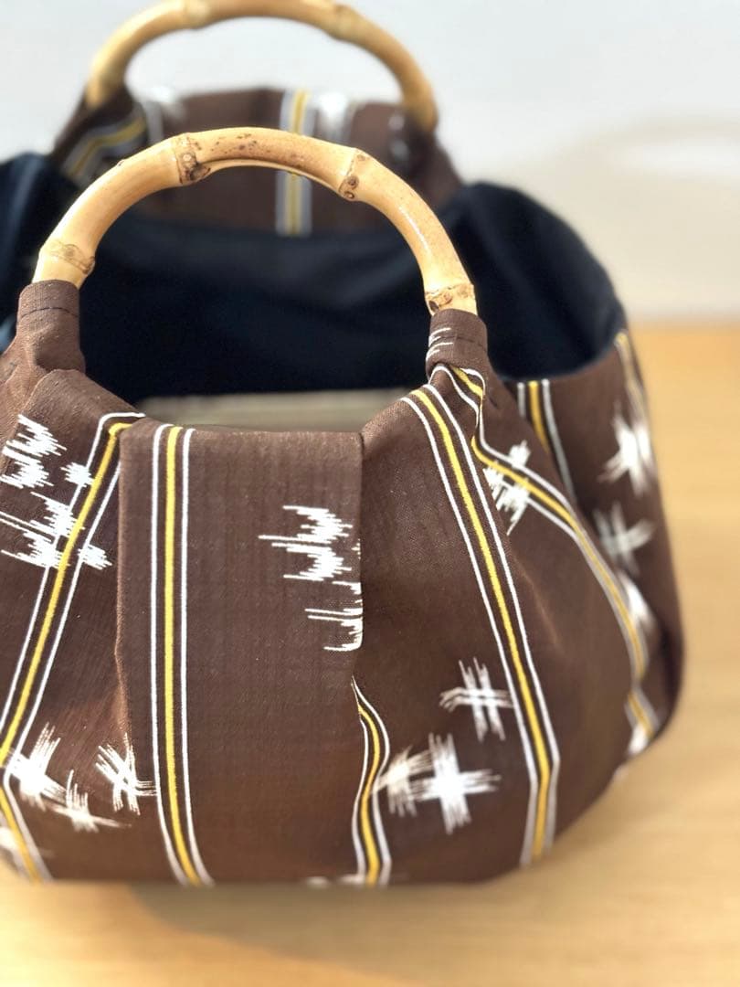 琉球柄　沖縄絣柄　琉球絣茶色和装バック・着物バック　入学卒業結婚式七五三振袖