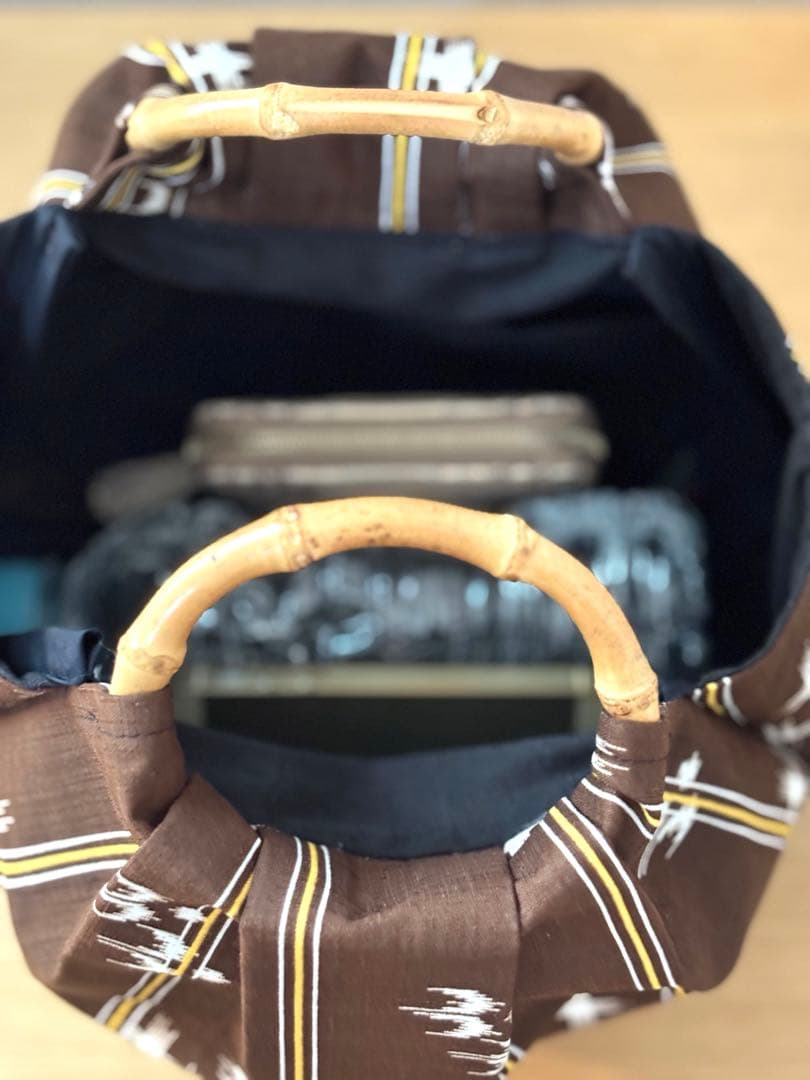 琉球柄　沖縄絣柄　琉球絣茶色和装バック・着物バック　入学卒業結婚式七五三振袖