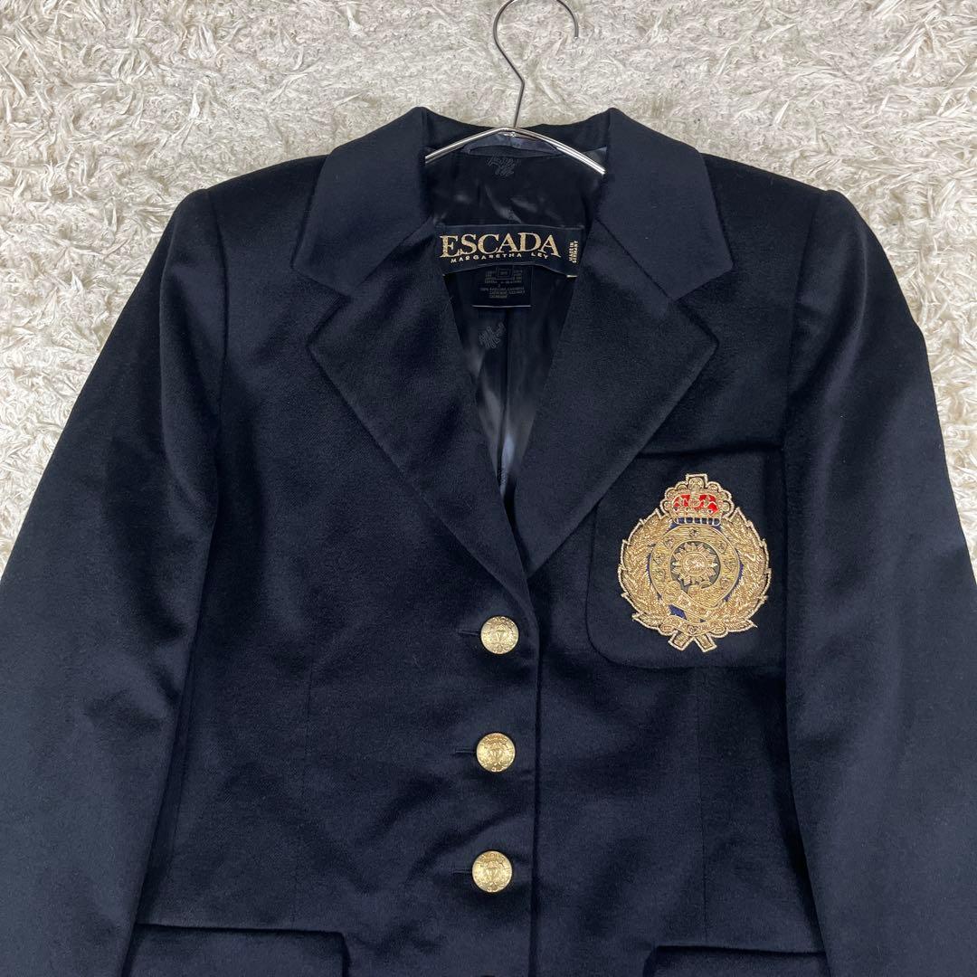 レア ESCADA 金ボタン カシミヤ100% エンブレム テーラードジャケット