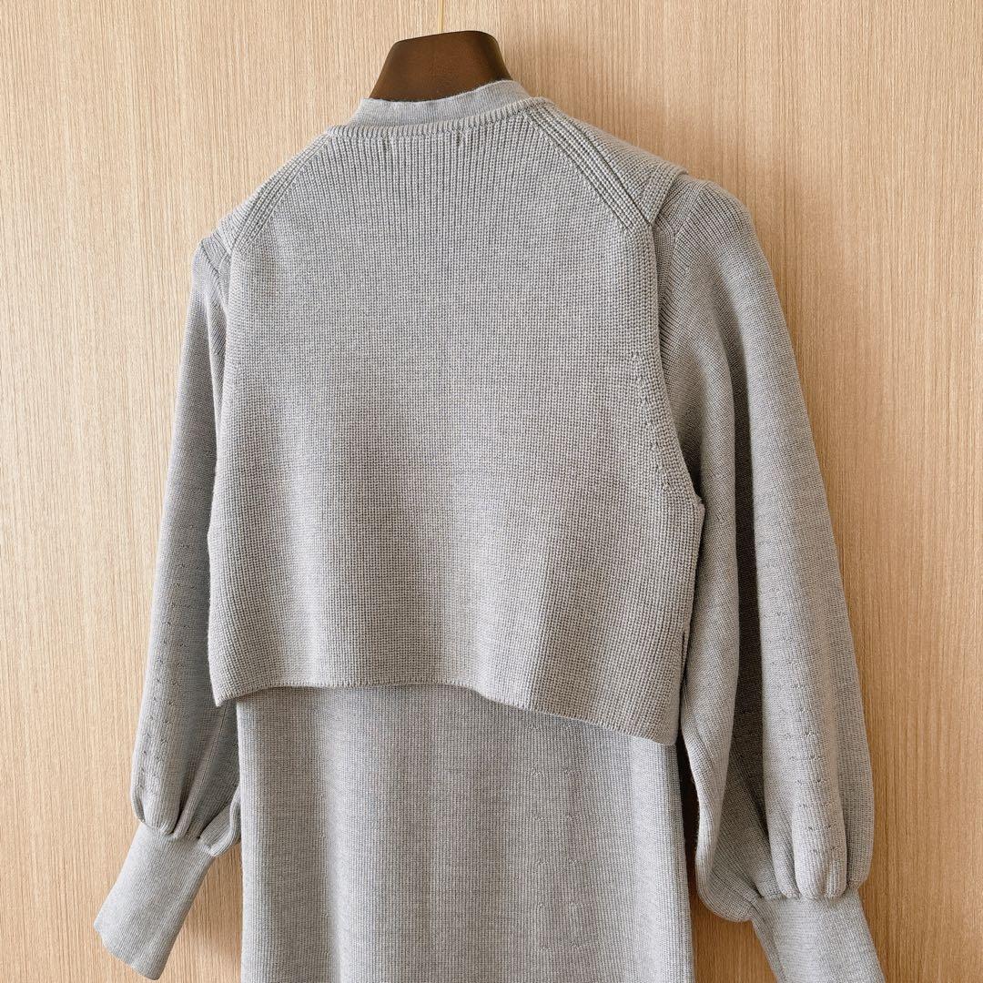 【1190】アナイ　メリノウールアンサンブルニット　ワンピース　ライトグレー