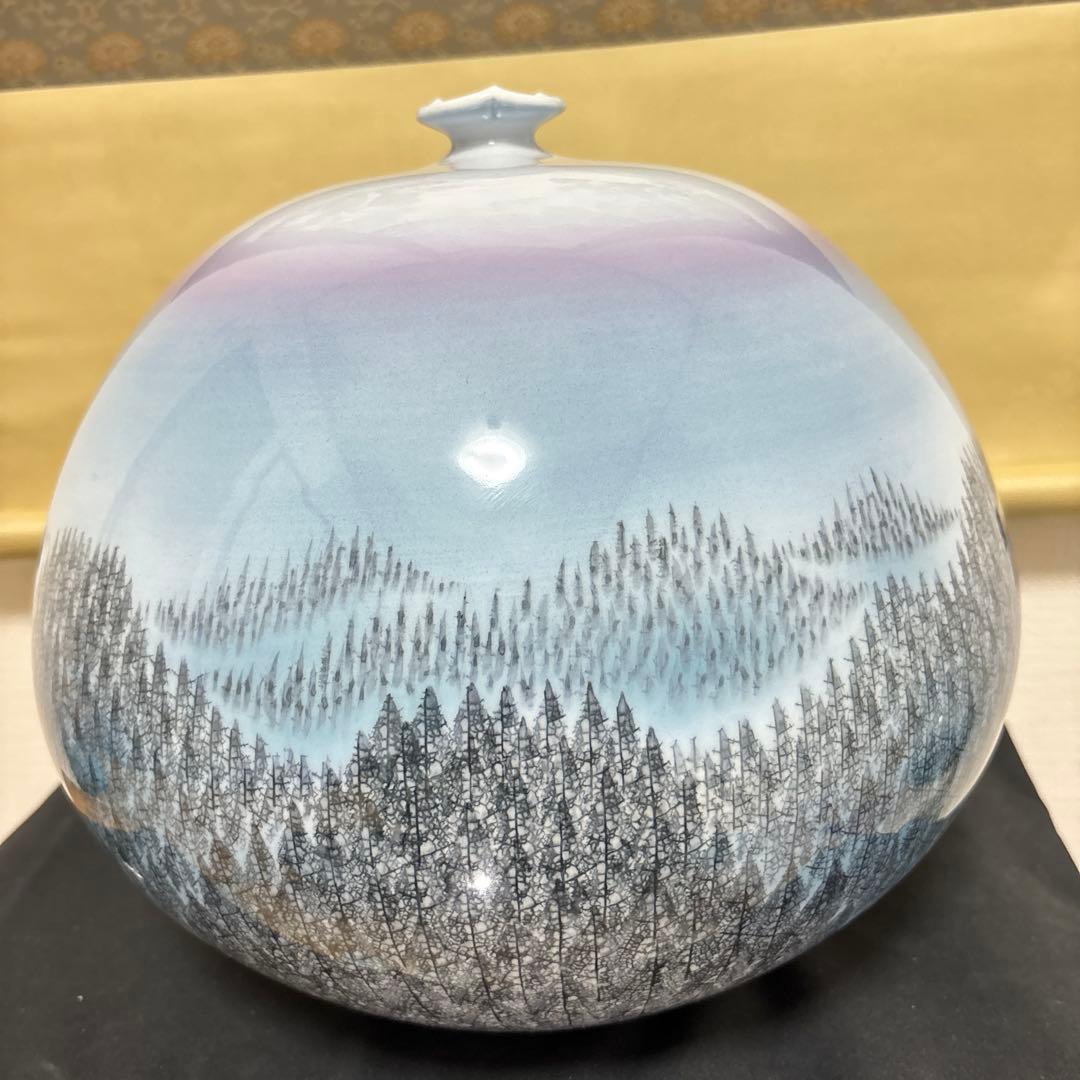 藤井朱明 壺 飾り壺 花器 日展人気作家 有田焼 特大 朝日花瓶