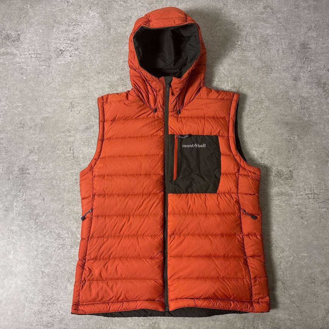 極美品■montbell モンベル【L】リバーシブル ダウンベスト フード