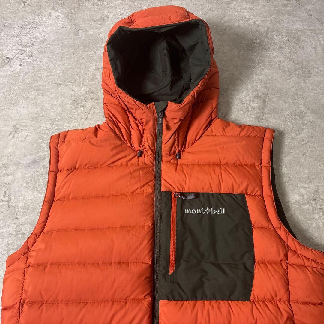 極美品■montbell モンベル【L】リバーシブル ダウンベスト フード