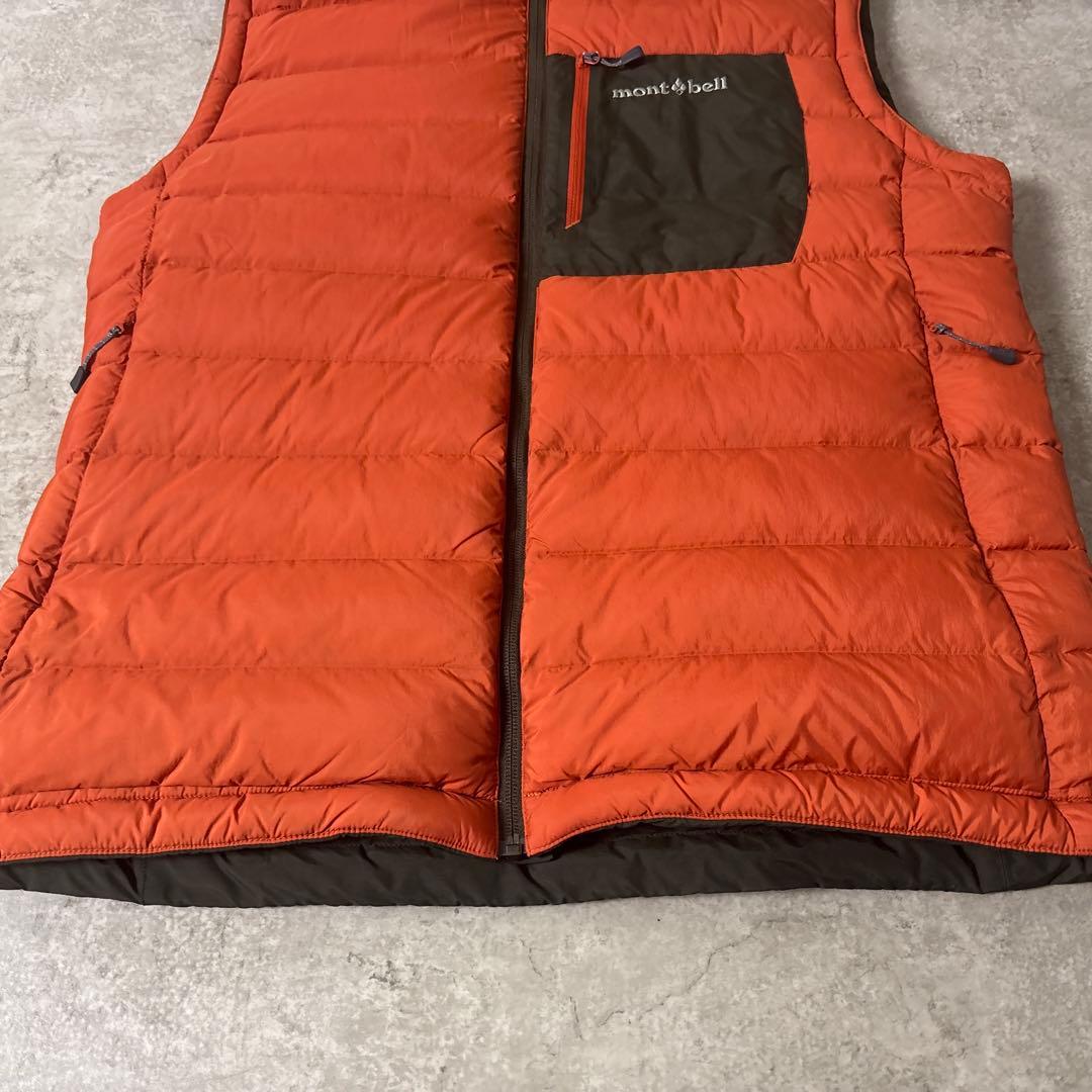 極美品■montbell モンベル【L】リバーシブル ダウンベスト フード
