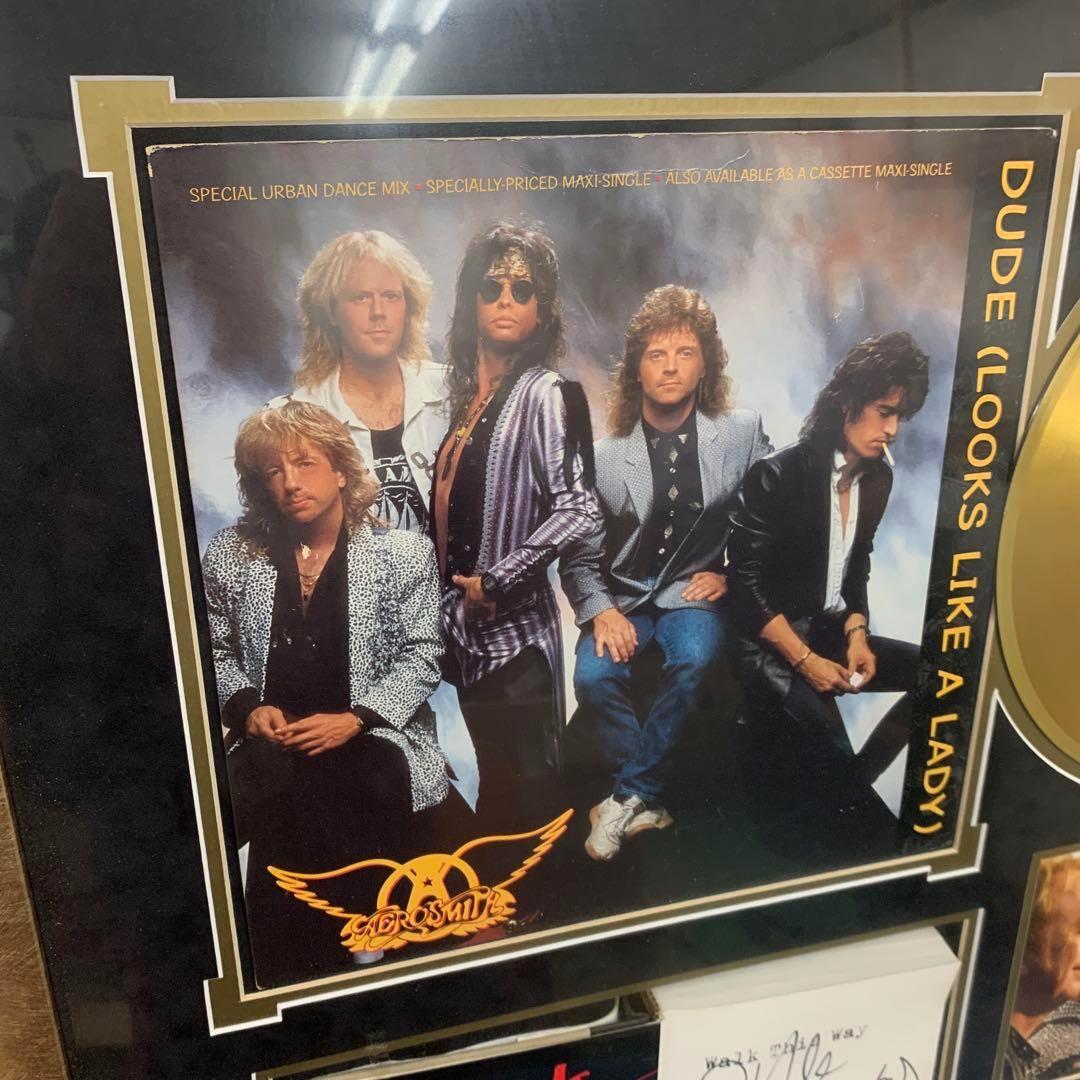 エアロスミス 直筆サイン入り ゴールドディスク 額装 鑑定品