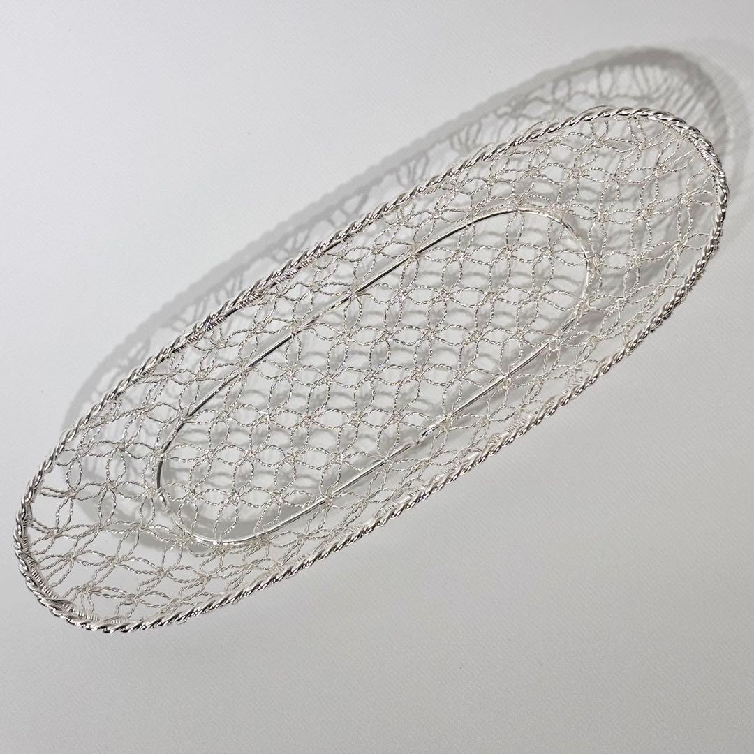 希少！銀座和光銀細工　おしぼりトレー　おしぼりトレイ　かご編み　銀仕上げ　銀加工