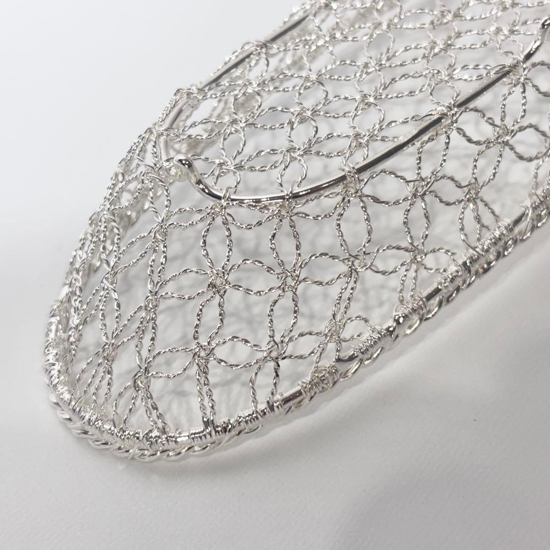 希少！銀座和光銀細工　おしぼりトレー　おしぼりトレイ　かご編み　銀仕上げ　銀加工