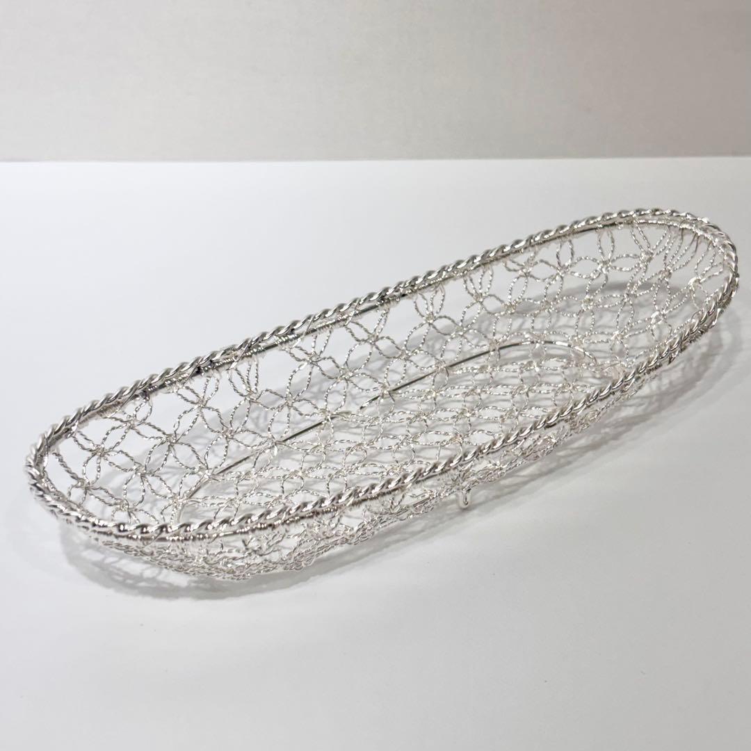 希少！銀座和光銀細工　おしぼりトレー　おしぼりトレイ　かご編み　銀仕上げ　銀加工