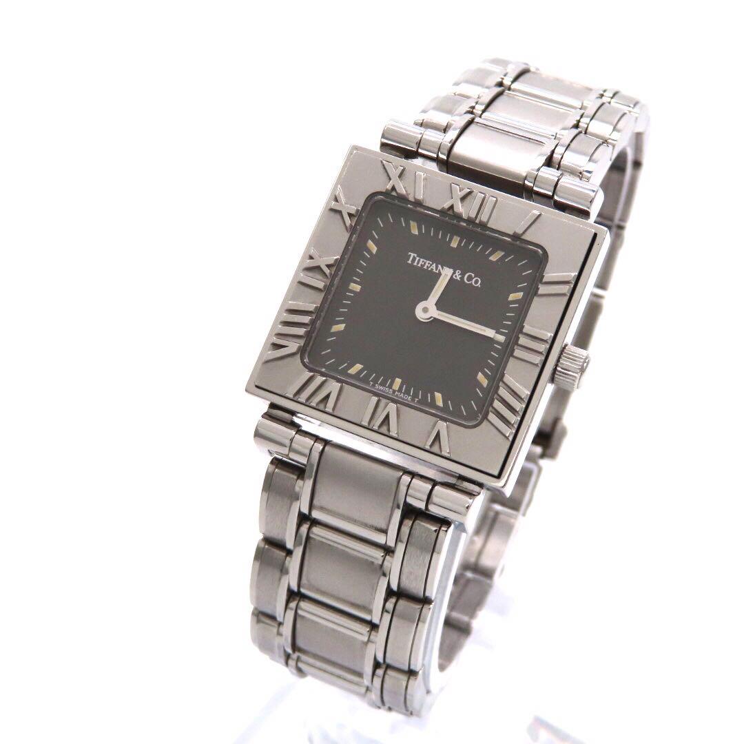 ☆極美品 \"アトラス スクエア ティファニー 時計 ガンブラック レディース