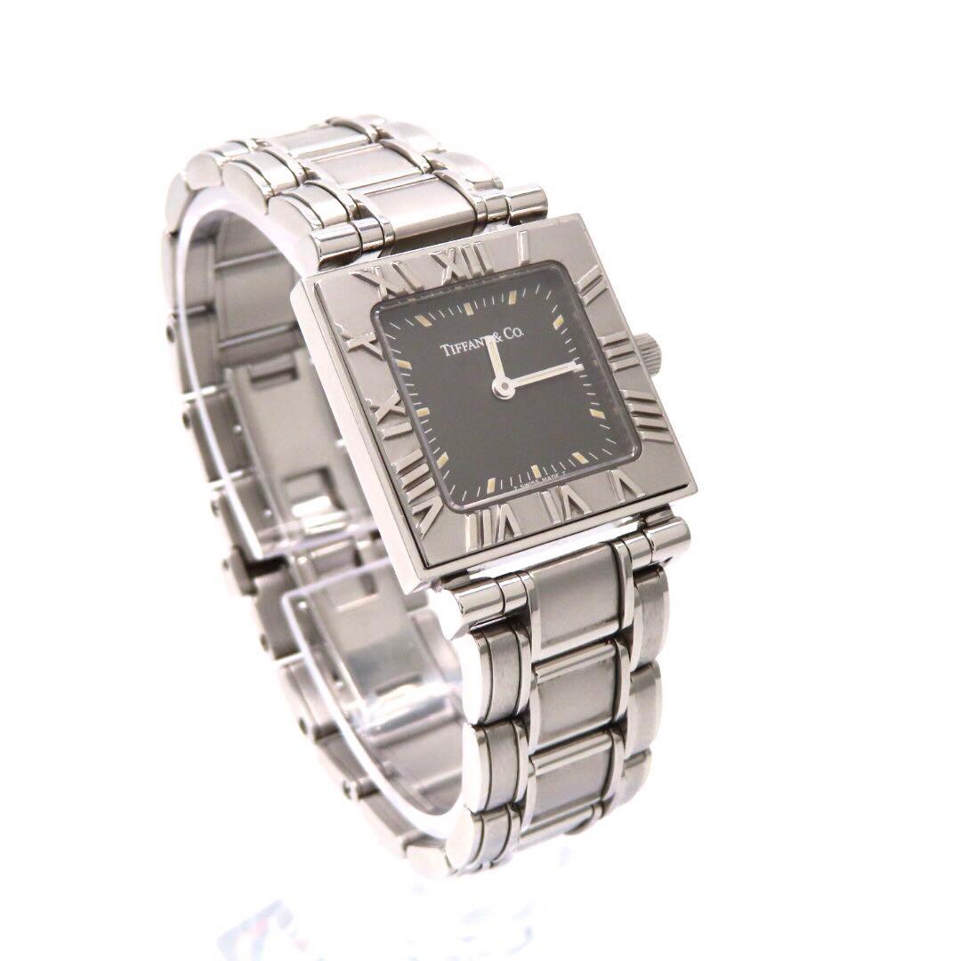 ☆極美品 \"アトラス スクエア ティファニー 時計 ガンブラック レディース