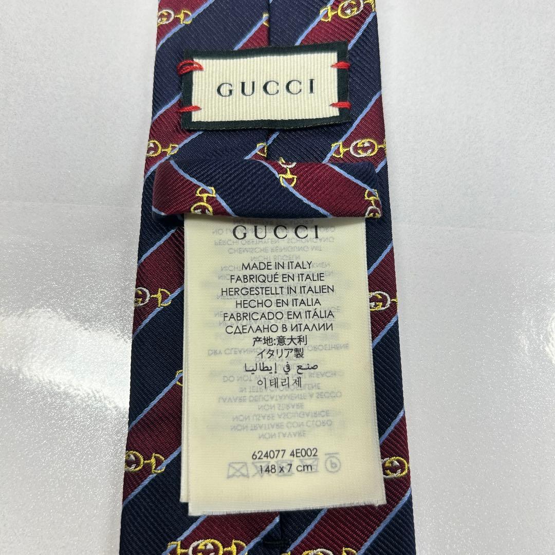GUCCI グッチ 美品 現行タグ ネクタイ インターロッキングG ストライプ