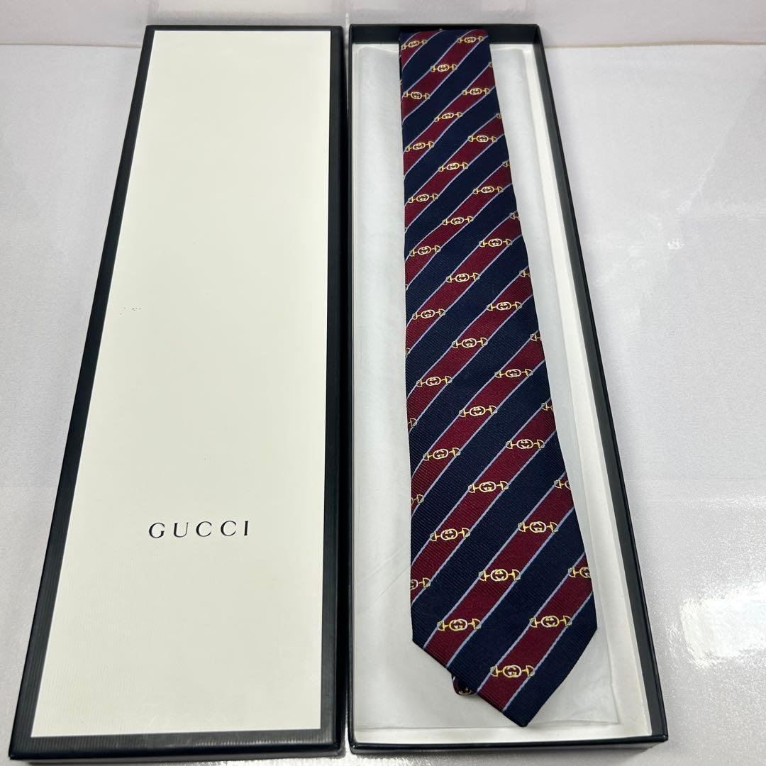 GUCCI グッチ 美品 現行タグ ネクタイ インターロッキングG ストライプ