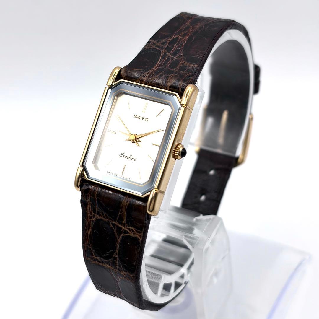 稼働品 新品電池 セイコー エクセリーヌ スクエア ドレス クォーツ レディース