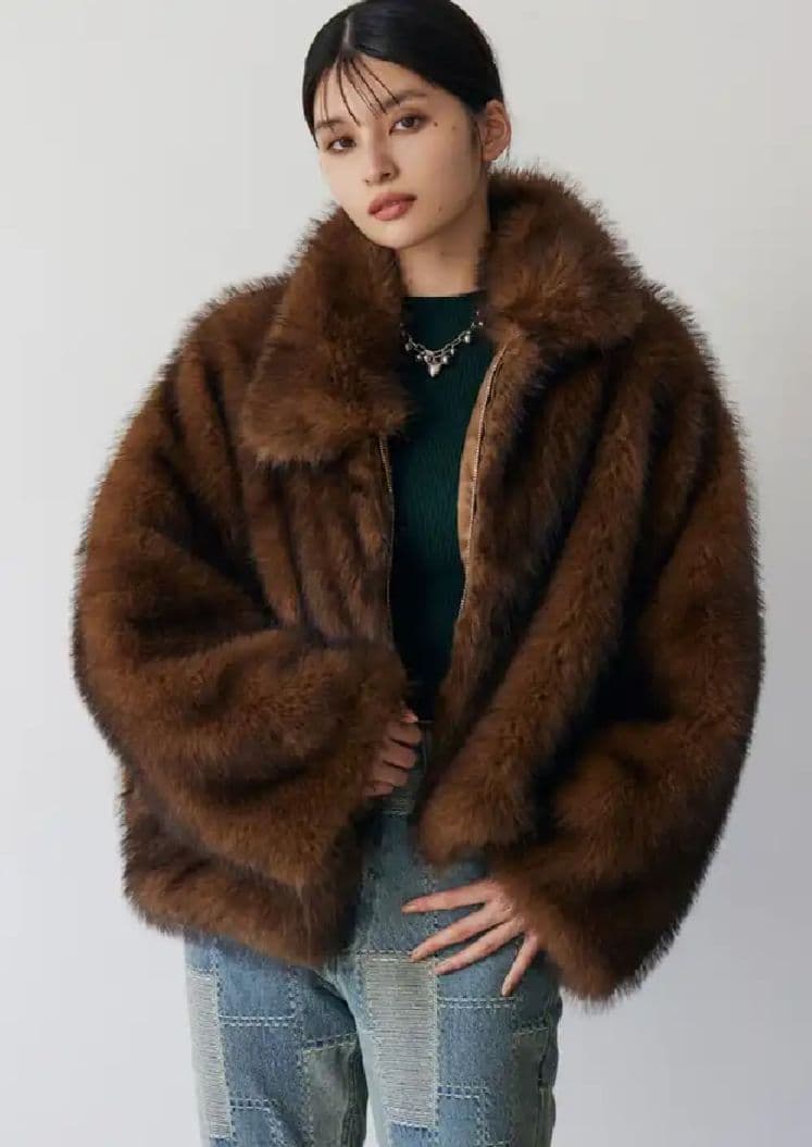 MURUA❤️MIXフェイクファーブルゾン・ブラウン