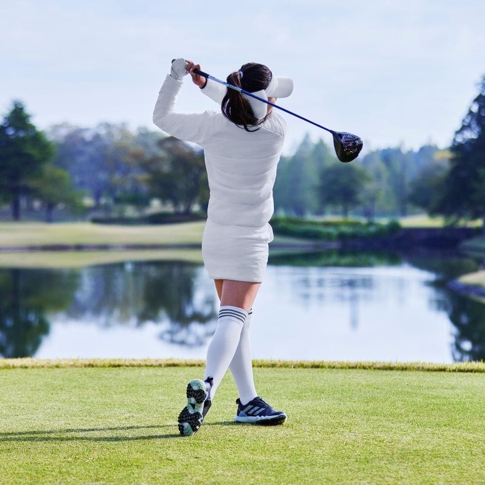 【L】秋冬 アディダス ゴルフ 保温 キルティング 中綿セットアップ 白