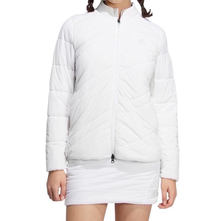 【L】秋冬 アディダス ゴルフ 保温 キルティング 中綿セットアップ 白