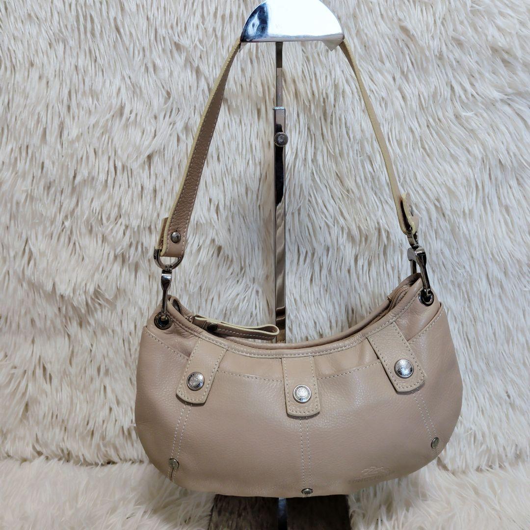 【美品】【希少】　ロンシャン　ワンショルダーバッグ　レザー　バイカラー　ベージュ