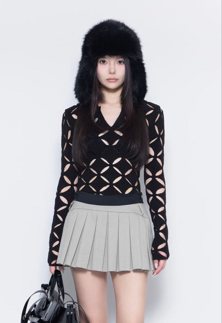 トップス S knit fit tops repeat petal