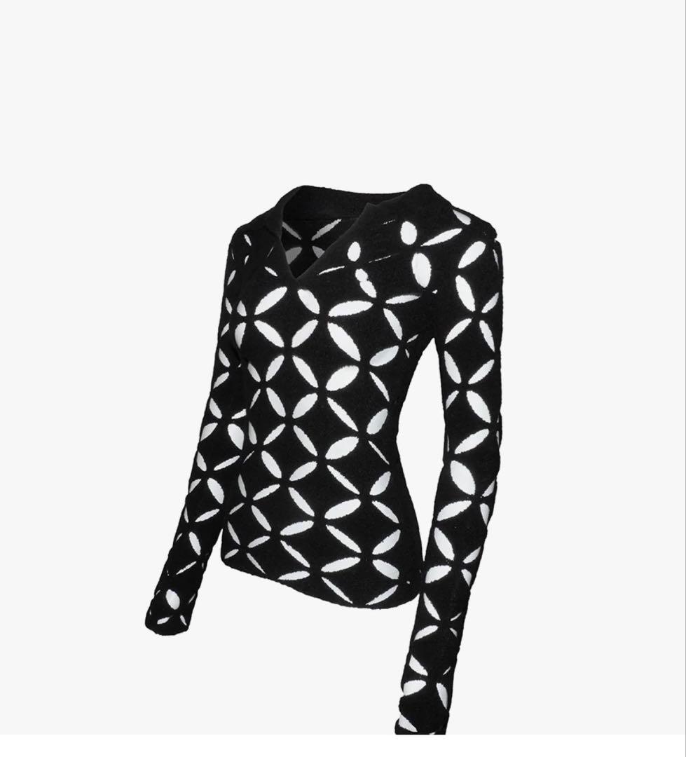 トップス S knit fit tops repeat petal