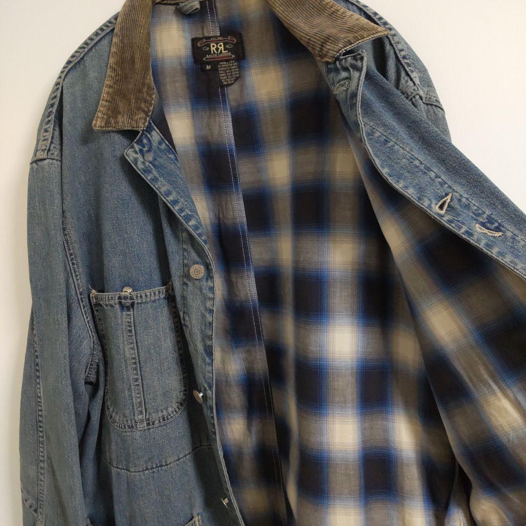 90's RRL デニムカバーオール　M オンブレチェック　三つ星タグ　USA製