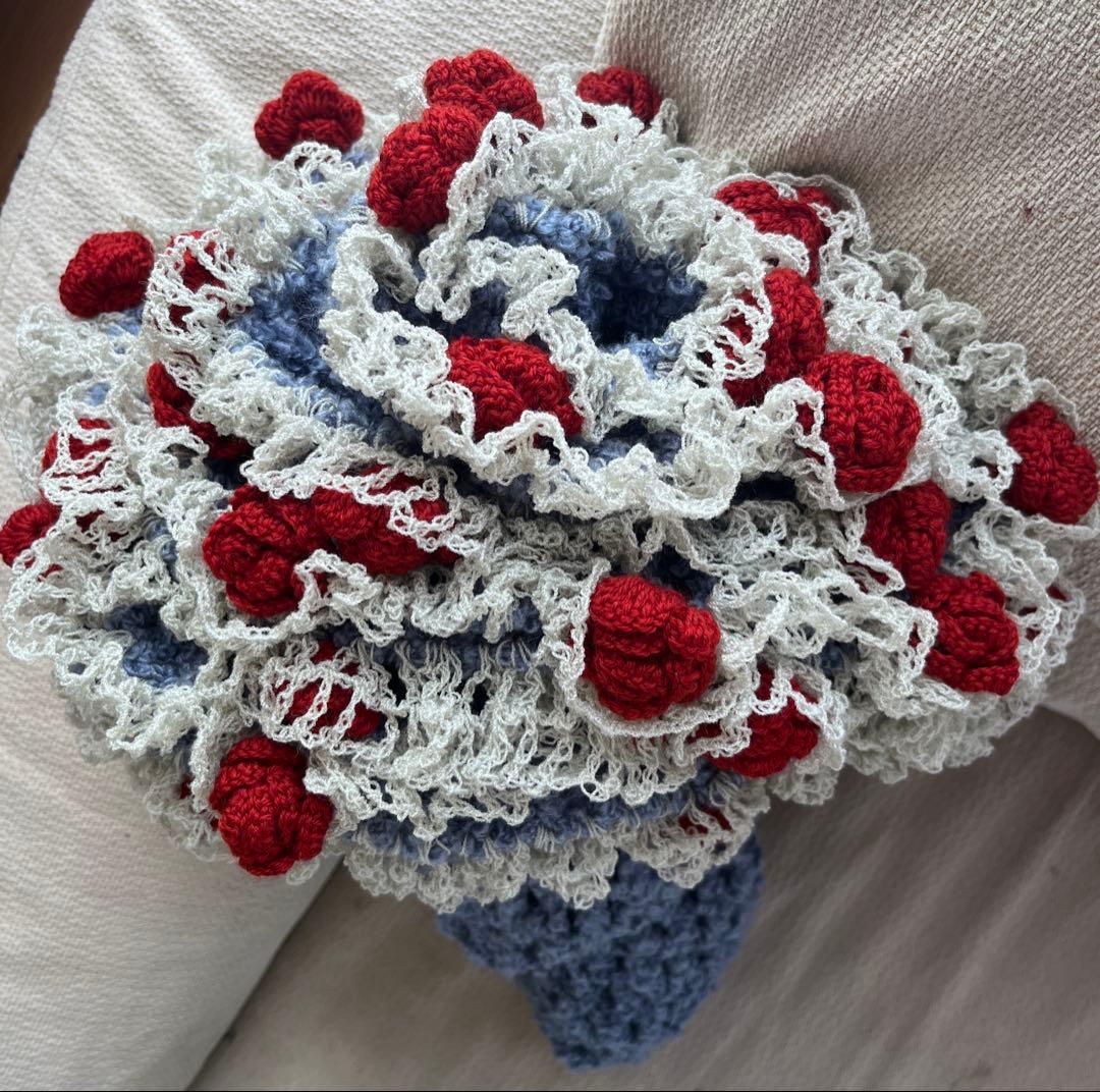 花束ブランケット 薔薇の花束 ハンドメイドひざ掛け用　マット ショール