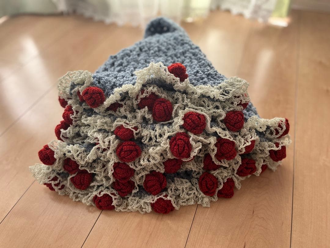 花束ブランケット 薔薇の花束 ハンドメイドひざ掛け用　マット ショール