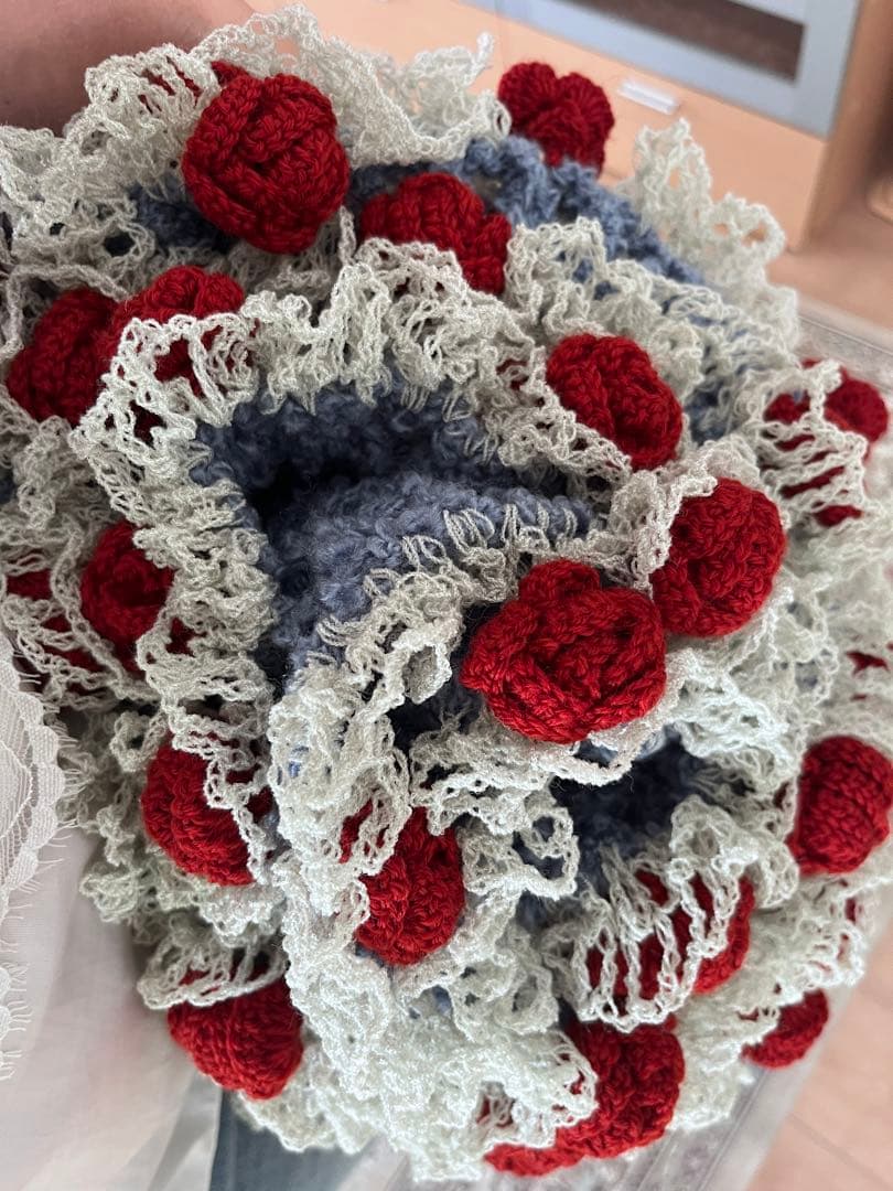 花束ブランケット 薔薇の花束 ハンドメイドひざ掛け用　マット ショール