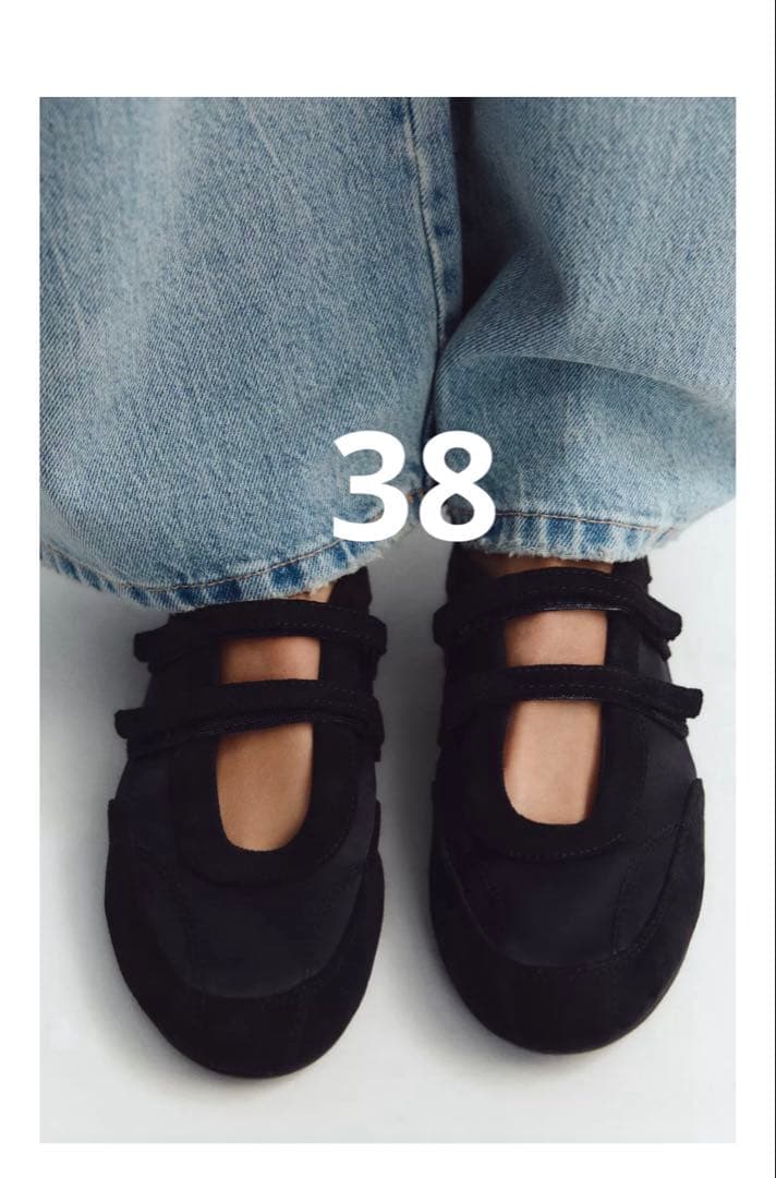 新作⭐︎ZARA ダブルストラップバレリーナ 38（24.6cm） ブラック