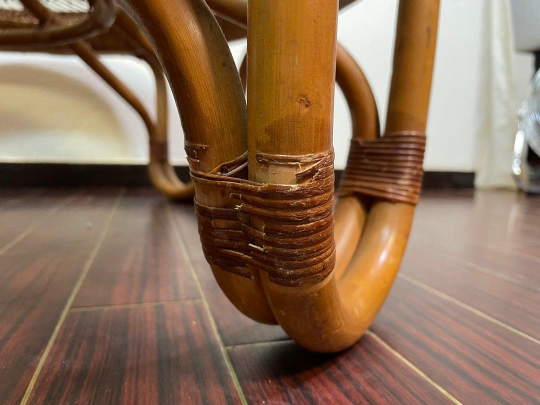 ラタン センターテーブル ガラストップ 昭和レトロ 籐 リビングテーブル 座卓