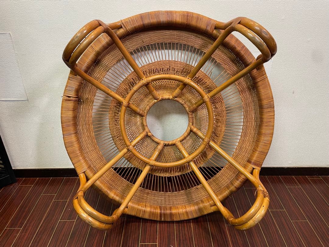 ラタン センターテーブル ガラストップ 昭和レトロ 籐 リビングテーブル 座卓