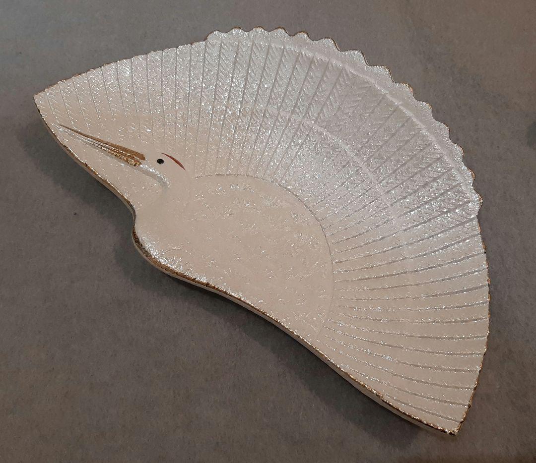 鶴のお皿　10枚セット　足付き　白とオーロラ調